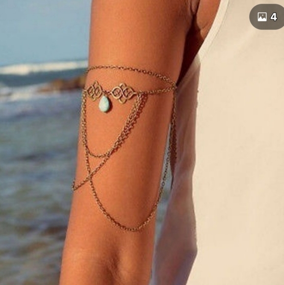 Chic & Trendy Gold & Turquoise Upper Arm Bracelet - Picture 2 of 2